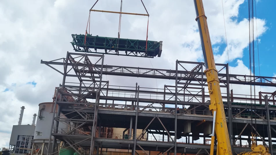 A crane at work on the Worsley Mine Site as part of a full demolition job performed by Focus Demolition