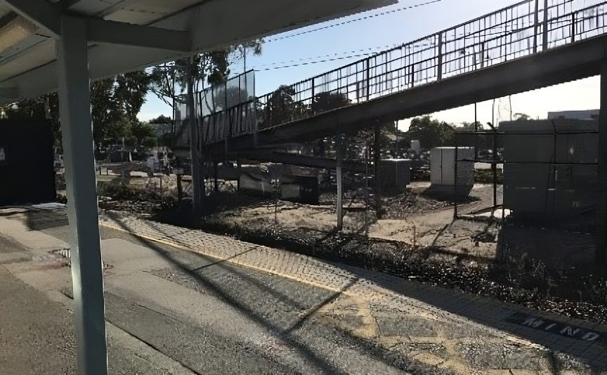 One of the East Perth Train Station 17 Bridge sections before demolition by Perth's Focus Demolition with walkway.