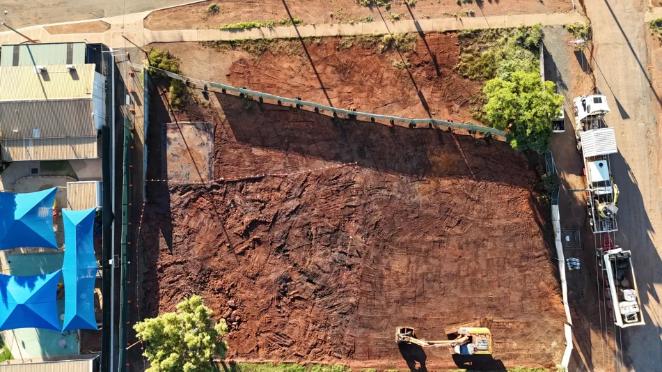 Birds eye view of the Kalgoorlie Site Remediation showing decontamination and site clean-up