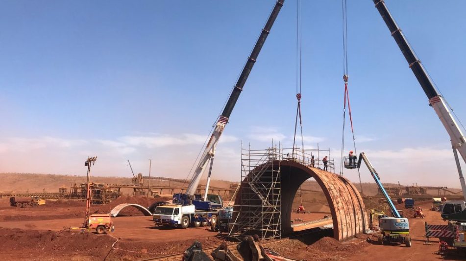 Completed infrastructure demolition project of rail tunnel at Area C mine site, located in Western Australia's Pilbara region.